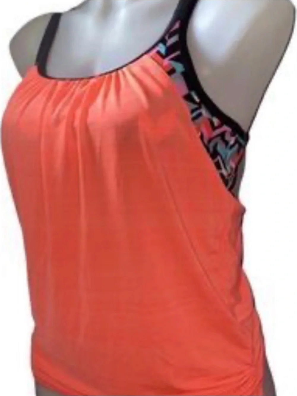 ZeroXposur Neon Orange Tank with Black Straps and Printed Accent